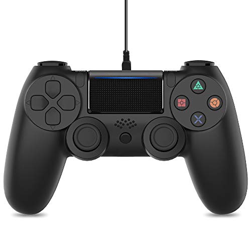 Mando para PS4, Control con Cable para PS4 - Gamepad Control para PS4/PC/Laptop con Motores de vibración, Indicador LED, Cable USB y Agarres Atideslizantes (Negro Mate)