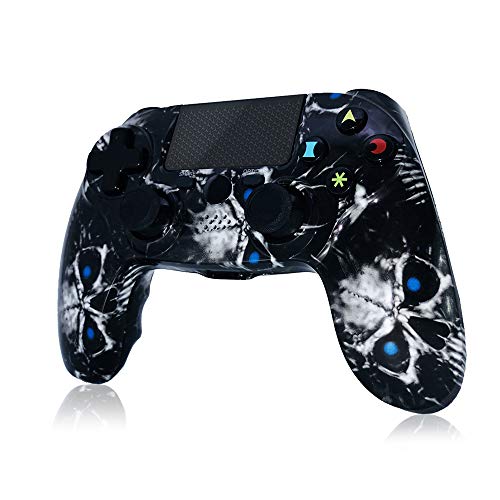 Mando PS4 Inalámbrico 2020 Nuevo diseño High Performance Dual Shock para Playstation 4 / Pro/Slim/PC con función de Audio, Mini indicador LED(Skull)