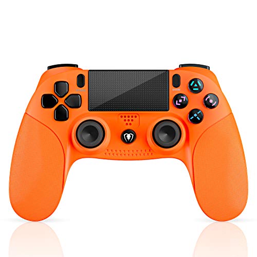 Mando PS4, Mando Inalámbrico con Vibración Doble/3D Sensores de Movimiento/Panel Multitáctil/3.5mm Puerto de Audio, Bluetooth Gamepad Controlador para PS4/Pro/Slim/PS3/PS5/PC/Laptop（Naranja）