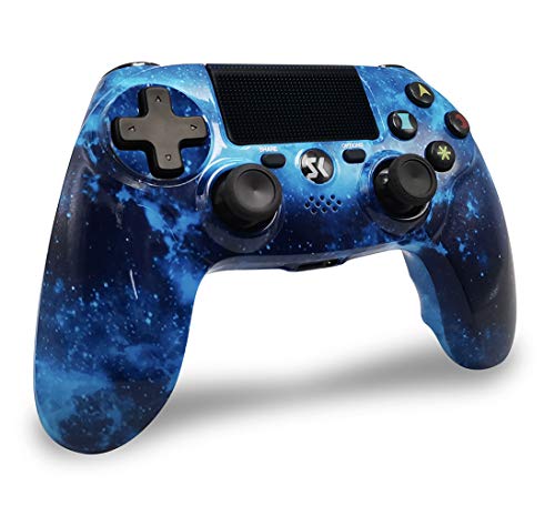 Mandos PS4 Inalambricos, Controlador PS4 Inalámbrico Dual Shock Gamepad de Doble Vibración SIX-AXIS con Touch Pad y Conector de Audio para PlayStation 4 / PS3 / PC (Universo Azul)