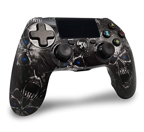 Mandos PS4 Inalambricos, Controlador PS4 Inalámbrico Dual Shock Gamepad de Doble Vibración SIX-AXIS con Touch Pad y Conector de Audio para PlayStation 4 / PS3 / PC (Cráneo Negro) Mandos PS4 Inalambricos, Controlador PS4 Inalámbrico Dual Shock Gamepad de Doble Vibración SIX-AXIS con Touch Pad y Conector de Audio para PlayStation 4 / PS3 / PC (Cráneo Negro)