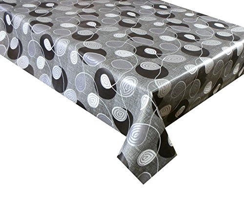 Mantel de vinilo de PVC, diseño de hojas de remolino negro y plateado, 2,5 metros (250 x 137 cm), mesa rectangular de 8 plazas, fácil de limpiar, mantel de plástico con respaldo textil (96) Mantel de vinilo de PVC, diseño de hojas de remolino negro y plateado, 2,5 metros (250 x 137 cm), mesa rectangular de 8 plazas, fácil de limpiar, mantel de plástico con respaldo textil (96)