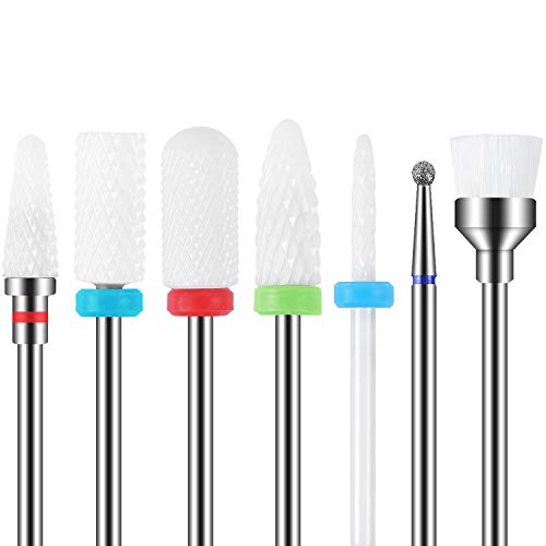 MAQUITA Juego de 7 brocas de cerámica para uñas, profesional, para quitar gel, acrílico, cutícula, diamante, 3/32, brocas para uñas, para manicura, pedicura, salón, uso en el hogar (White) MAQUITA Juego de 7 brocas de cerámica para uñas, profesional, para quitar gel, acrílico, cutícula, diamante, 3/32, brocas para uñas, para manicura, pedicura, salón, uso en el hogar (White)