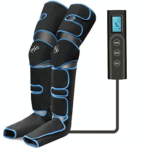 Masajeador de piernas, compresión de aire para piernas con controlador de mano 6 modos 3 intensidades, masajeador de piernas y pies recargable por USB para masaje de pantorrillas/pies/muslos