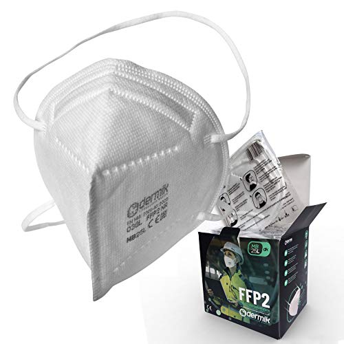 Mascarilla FFP2 Homologada. Caja 25 Mascarillas FFP2 Certificado CE EN149. Ajuste Cómodo a Cabeza Sin Molestias en las Orejas. Máscara Autofiltrante Protección Respiratoria Adultos Marca Dermik Mascarilla FFP2 Homologada. Caja 25 Mascarillas FFP2 Certificado CE EN149. Ajuste Cómodo a Cabeza Sin Molestias en las Orejas. Máscara Autofiltrante Protección Respiratoria Adultos Marca Dermik