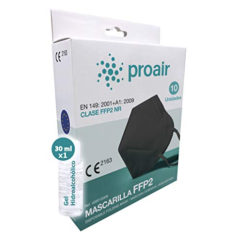 Mascarilla FFP2 Homologada Certificado CE 2834-5 capas - Caja 10 Unidades COLOR NEGRO + Llavero de gel hidroalcohólico + Ajustador Mascarilla FFP2 Homologada Certificado CE 2834-5 capas - Caja 10 Unidades COLOR NEGRO + Llavero de gel hidroalcohólico + Ajustador