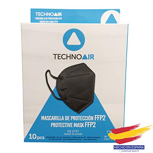 Mascarillas FFP2 de 5 capas en cajas de 10 uds color negro, Homologadas tipo III, fabricadas en España CE 2797 - Technoair