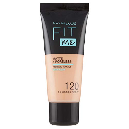 Maybelline New York, Base de Maquillaje que Calca a tu Tono Fit me! Mate y Afinaporos, Color: 120 Classic Ivory