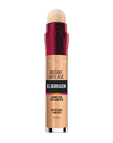 Maybelline New York, Corrector de Ojeras, Bolsas e Imperfecciones, Borrador Ojos, 01 Light, 6.8 ml