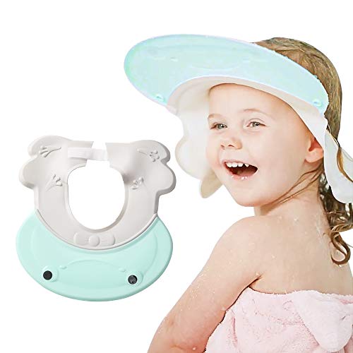 Maydolly Protector de lavado de pelo para niños, gorro de ducha ajustable, visera de baño para niños pequeños, champú, color verde claro