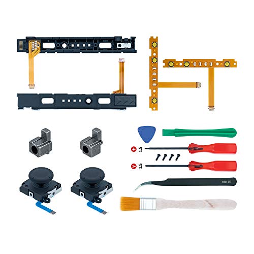 Mcbazel 18 en 1 Kit de Reparación de Repuesto para NS Switch Joy-Con con kit de Destornilladores, Joysticks Analógicos 3D izquierdo-derecho, Bloqueo de hebilla Estuche de accesorios