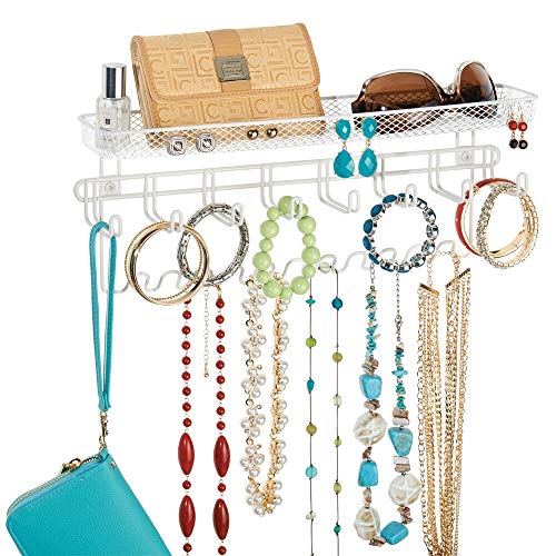 mDesign Colgador de joyas – El perfecto joyero organizador para pendientes y otros accesorios – Si busca ideas para colgar collares y organizar bisutería este es el colgador perfecto - Color: blanco mDesign Colgador de joyas – El perfecto joyero organizador para pendientes y otros accesorios – Si busca ideas para colgar collares y organizar bisutería este es el colgador perfecto - Color: blanco