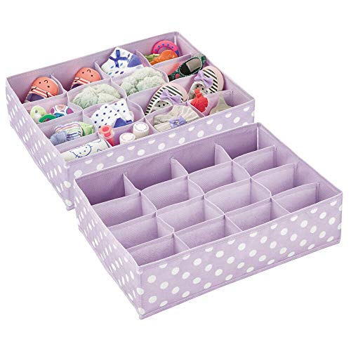 mDesign Juego de 2 cajas para ordenar el cuarto infantil – Organizador de tela a lunares para guardar ropa y ahorrar espacio – Separador de cajones con 16 apartados para cosas de bebé – lila claro mDesign Juego de 2 cajas para ordenar el cuarto infantil – Organizador de tela a lunares para guardar ropa y ahorrar espacio – Separador de cajones con 16 apartados para cosas de bebé – lila claro