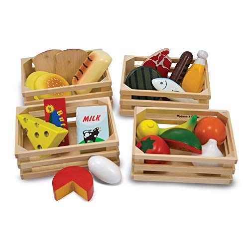 Melissa & Doug- Food Groups – Comida, Original (Juego de Pretend, 21 Piezas de Madera pintadas a Mano y 4 Cajas, Gran Regalo Juguete niños de 3, 4, 5 y 6 años), Color surtido (96041)