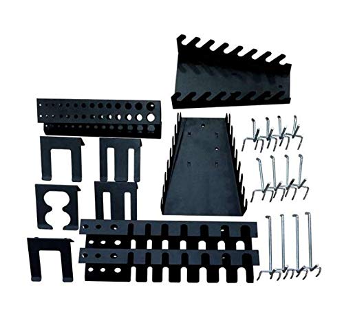 METALLMOBELL. TH-001. KIT ORGANIZADOR DE HERRAMIENTAS PARA PANEL METALICO PERFORADO TOTAL 22PIEZAS, COMPUESTO DE (HOOKS) GANCHOS Y SOPORTES VARIADOS (NEGRO)