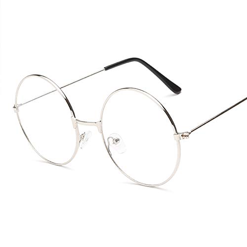 mi ji Montura Redonda de Estilo Retro para Gafas, Unisex, con Cristal Transparente Plateado Plateado mi ji Montura Redonda de Estilo Retro para Gafas, Unisex, con Cristal Transparente Plateado Plateado