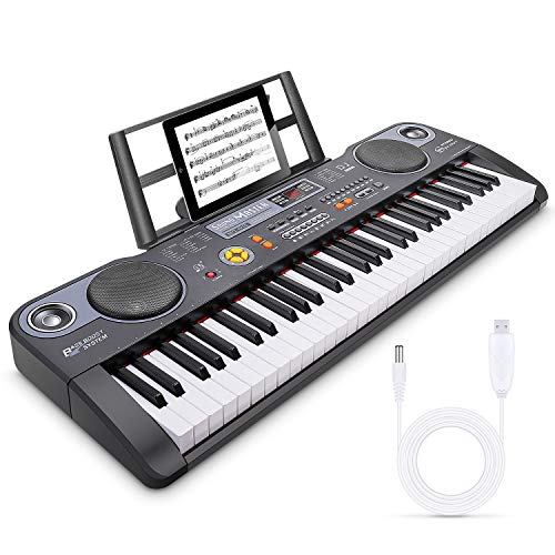 Miagicfun Teclado Piano Digital 61 Teclas, Teclado Electrónico Portátil con Atril, Altavoz y Modo de Grabación para Niños y Adultos Principiantes, Alimentado por la Red o Batería