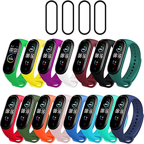 Milomdoi [19 Articulos] 15 Colors Correas + 4 Unidades TPU Protector Pantalla para Xiaomi Mi Band 5, Silicona Correa de Repuesto Suave, Transpirable, Resistente al Sudor-Coloridos