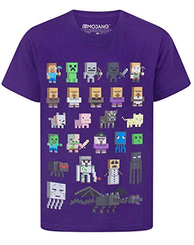 Minecraft Oficial Sprites Boy – Camiseta de Manga Corta para Mujer Morado Morado 12-13 Años