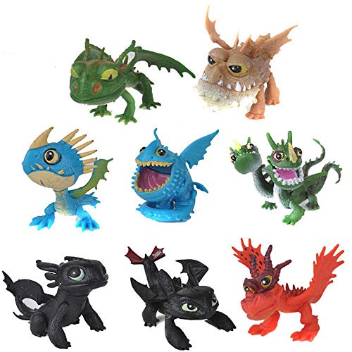 MINGZE Juguetes de Anime 8 unids Modelo de Personaje, Cómo Entrenar Dragon Master, Toothless, Q Versión Muñeca sin Dientes Nightingale Adulto Niños Juguete Adornos de Personajes de Dibujos Animados