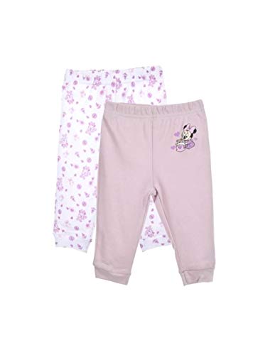 Minnie – Juego de 2 pantalones de algodón para bebé niña rosa y morado de 1 a 9 meses blanco/morado 6 mes