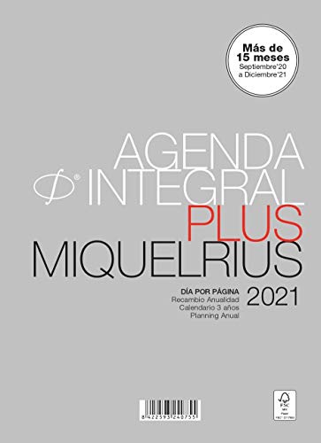MIQUELRIUS - Recambio para agenda 2021-6 Anillas, Tamaño PLUS 155 x 213 mm, Día Página, Idioma Castellano MIQUELRIUS - Recambio para agenda 2021-6 Anillas, Tamaño PLUS 155 x 213 mm, Día Página, Idioma Castellano
