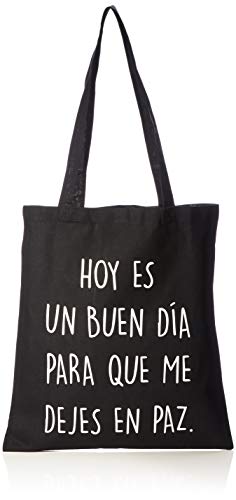 Miss MIserable Hoy es un Buen día para Que me Dejes en Paz, Tote Bag de algodón orgánico Unisex Adulto, Negro, 38 x 42 cm Miss MIserable Hoy es un Buen día para Que me Dejes en Paz, Tote Bag de algodón orgánico Unisex Adulto, Negro, 38 x 42 cm