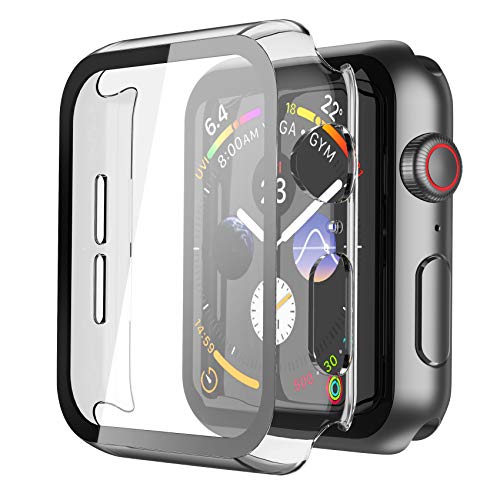 Misxi Transparente Funda Apple Watch Serie 6 / SE/Series 5 / Serie 4 40mm con Protector de Pantalla Cristal Templado [2-Piezas], HD Protección Completa Carcasa para iWatch - Transparente