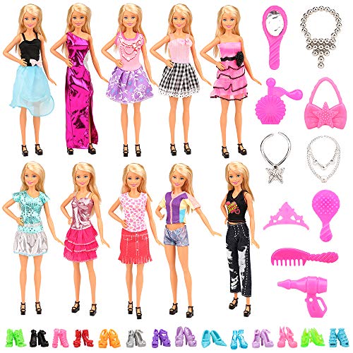 Miunana 10 Piezas Vestido Fashion Falda Mini Fiesta Ropas Casual + 10 Zapatos + 10 Accesorios + como Regalo para 11.5 Pulgadas 28 -30 CM Muñeca