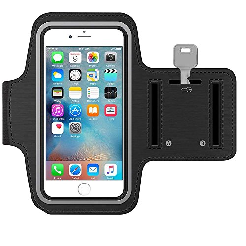 MMOBIEL Brazalete/Pulsera Deportiva Compatible con iPhone 12 (Mini)/12 Pro /11/11 Pro (MAX)/X/XR/XS/8(+)/7(+) Samsung S20/S10(+)/Note 10 (Noir) 6.2 pulg. (Negra) Neopreno Ultra Ligero Tira reflejante