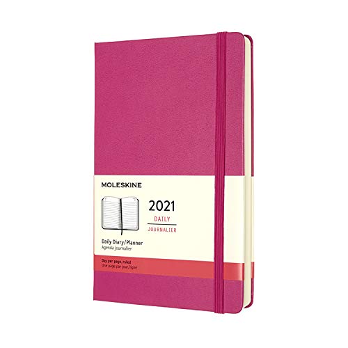 Moleskine - Agenda Diaria 2021 de 12 Meses con Tapa Dura y Cierre Elástico, Tamaño Grande de 13 x 21 cm, Color Rosa Buganvilla, 400 Páginas Moleskine - Agenda Diaria 2021 de 12 Meses con Tapa Dura y Cierre Elástico, Tamaño Grande de 13 x 21 cm, Color Rosa Buganvilla, 400 Páginas