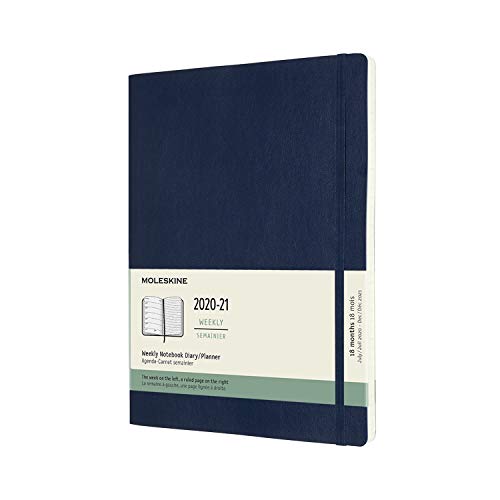 Moleskine - Agenda Semanal de 18 Meses, Agenda Semanal 2020/2021, Agenda Semana Vista con Tapa Dura y Cierre Elástico, Tamaño XL 19 x 25 cm, Color Azul Zafiro, 208 Páginas Moleskine - Agenda Semanal de 18 Meses, Agenda Semanal 2020/2021, Agenda Semana Vista con Tapa Dura y Cierre Elástico, Tamaño XL 19 x 25 cm, Color Azul Zafiro, 208 Páginas
