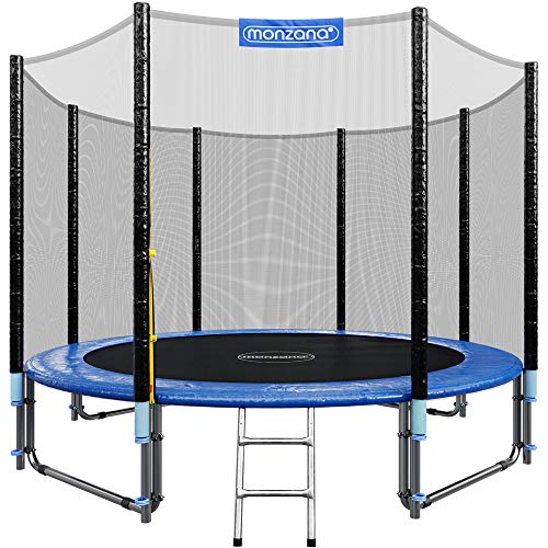 Monzana Trampolín de 305 cm cama elástica negro y azul con red de seguridad y escalera juego deporte exterior jardín