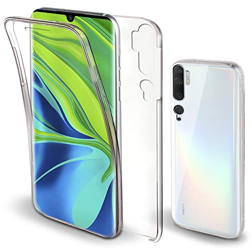 Moozy Funda 360 Grados para Xiaomi Mi Note 10, Mi Note 10 Pro Transparente - Carcasa Cuerpo Completo - Parte Delantera de Silicona, Trasera de PC Duro