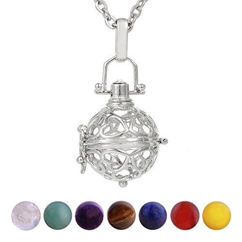 Morella Mujeres Collar 70 cm Acero Inoxidable con Colgante Amor y 7 Piedras Preciosas Gema Bolas de Chakra en Bolsa Der joyería Morella Mujeres Collar 70 cm Acero Inoxidable con Colgante Amor y 7 Piedras Preciosas Gema Bolas de Chakra en Bolsa Der joyería