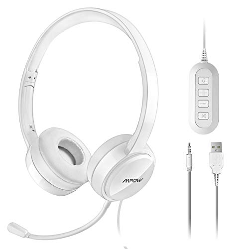 Mpow Auriculares con Micrófono y Cable de 2,4 Metros, Auriculares USB de Reducción de Ruido, Compatible con XBOX, VoIP, Skype, Moviles Iphone Android Ipad y Ordenador, Blanco Mpow Auriculares con Micrófono y Cable de 2,4 Metros, Auriculares USB de Reducción de Ruido, Compatible con XBOX, VoIP, Skype, Moviles Iphone Android Ipad y Ordenador, Blanco