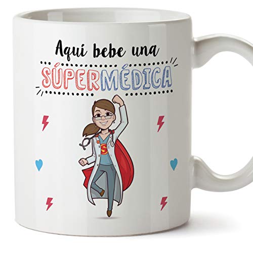 MUGFFINS Médica Tazas Originales de café y Desayuno para Regalar a Trabajadores Profesionales - AQUÍ Bebe UNA SÚPER MÉDICA - Cerámica 350 ml MUGFFINS Médica Tazas Originales de café y Desayuno para Regalar a Trabajadores Profesionales - AQUÍ Bebe UNA SÚPER MÉDICA - Cerámica 350 ml