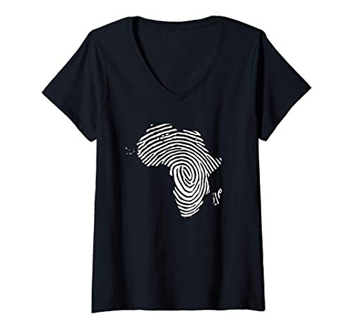 Mujer Huella digital del continente Africano DNA Meme Camiseta Cuello V