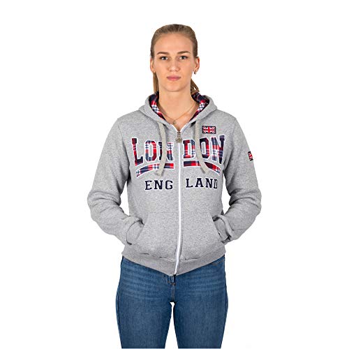 Mujer Londres Inglaterra mujeres Ekose estilo Union Jack Sudaderas con capucha de manga larga con cremallera Mujer Londres Inglaterra mujeres Ekose estilo Union Jack Sudaderas con capucha de manga larga con cremallera