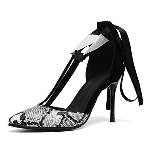 Mujeres Delgadas Tacones Altos Bombas Summer Point Close-Toe Openback Calzado Boda Carrera Carrera Señoras Tobillo con Cordones Sandalias