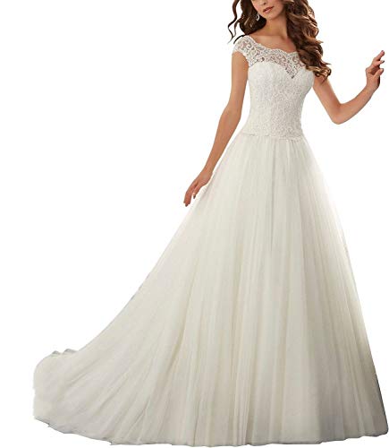 Mujeres Vestido de Boda Vestidos de Novia Largo Vestidos para la Novia A línea Tul Encaje Blanco EUR38 Mujeres Vestido de Boda Vestidos de Novia Largo Vestidos para la Novia A línea Tul Encaje Blanco EUR38