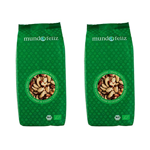 Mundo Feliz - Nueces de Brasil ecológicas enteras, 2 bolsas de 500 g