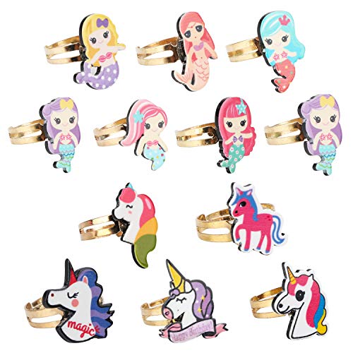 Mwoot anillo de unicornio niños, 12 piezas anillos regalos de cumpleaños para niños regalos de fiesta unicornio