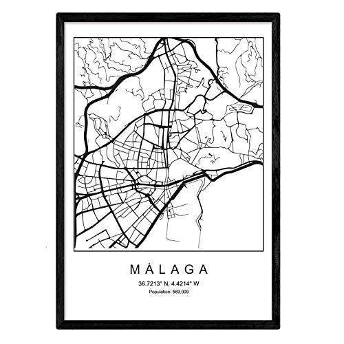 Nacnic Lámina Mapa de la Ciudad Malaga Estilo nordico en Blanco y Negro. Poster tamaño A3 Sin Marco Impreso Papel 250 gr. Cuadros, láminas y Posters para Salon y Dormitorio Nacnic Lámina Mapa de la Ciudad Malaga Estilo nordico en Blanco y Negro. Poster tamaño A3 Sin Marco Impreso Papel 250 gr. Cuadros, láminas y Posters para Salon y Dormitorio