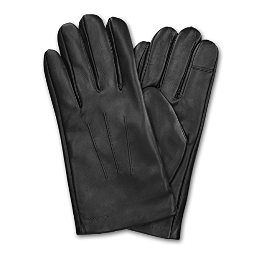 Navaris Guantes con función táctil 100% cuero de napa para hombre - Piel de cordero con forro de cachemir Navaris Guantes con función táctil 100% cuero de napa para hombre - Piel de cordero con forro de cachemir