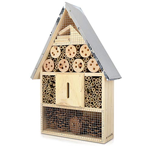 Navaris XL Hotel para Insectos de Madera - observatorio de Insectos 23 x 40 x 7 cm - casa Natural Cubierta metálica y Gancho para Diferentes bichos Navaris XL Hotel para Insectos de Madera - observatorio de Insectos 23 x 40 x 7 cm - casa Natural Cubierta metálica y Gancho para Diferentes bichos