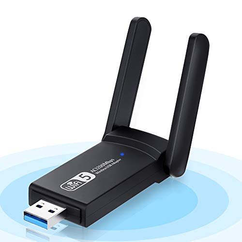 NEKAN Adaptador WiFi, USB 3.0 AC 1200Mbps Dongle 802.11 con Dual Band 5Ghz / 2.4Ghz, Antena de Alta Ganancia de 5dBi WiFi Receptor para PC Desktop Tablet, Compatible con Windows XP/7/8/8.1/10.