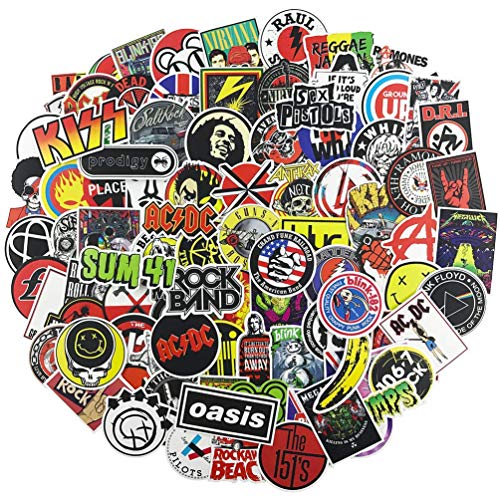 NEULEBEN Pegatinas de Banda 100 Piezas,Pegatinas de Música Rock and Roll de Vinilo para Personalizar Laptop Órgano Electrónico, Guitarra, Piano, Casco, Patineta, Calcomanías de Graffiti de Equipaje