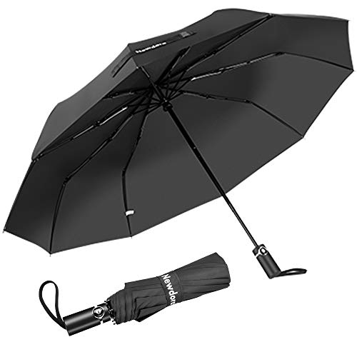 Newdora Paraguas Plegable Automático Impermeable 10 Armazones de Metal Compacto Resistencia contra Viento para Viaje para Hombres y Mujeres (Gris Oscuro)