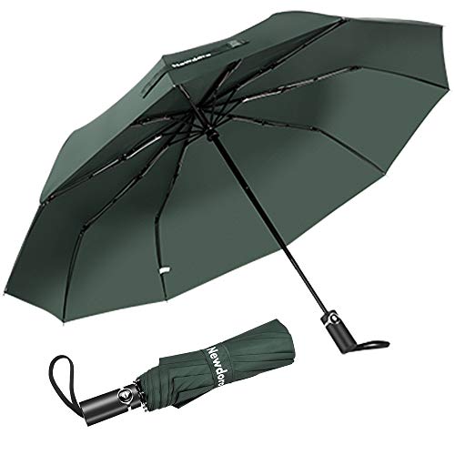 Newdora Paraguas Plegable Automático Impermeable 10 Armazones de Metal Compacto Resistencia contra Viento para Viaje para Hombres y Mujeres (Verde Claro)